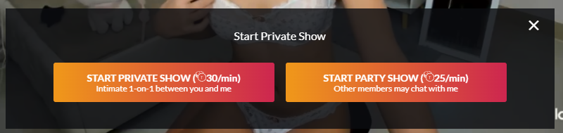 Private show prompt on Cams.com