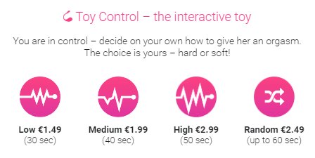 Sex toy activation menu on Visit-X