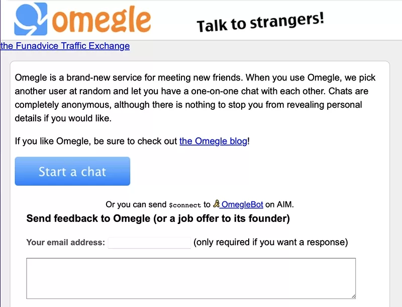 Early Omegle design and layout