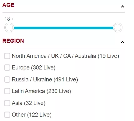 Dominant regions on BongaCams